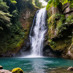 Caribbean Holidays, Martinique Nature, Quiet tropical waterfall and clear pool surrounded by rainforest in Martinique