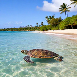 Caribbean Holidays, Martinique Nature, Sea turtles swimming in clear turquoise water beside a sandy Martinique beach