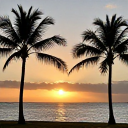 Caribbean Holidays, Martinique November, A peaceful Martinique sunset over the sea with palm silhouettes and warm evening light