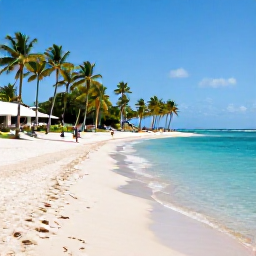 Caribbean Holidays, Martinique November, A sunny Martinique beach in November with calm turquoise water, soft white sand, palm trees and a relaxed all-inclusive resort atmosphere