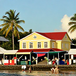 Caribbean Holidays, Martinique November, Colourful Fort-de-France waterfront in Martinique with traditional buildings, market stalls, palm trees and visitors exploring in warm November sunshine