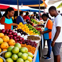 Caribbean Holidays, Martinique November, Travellers exploring a colourful Martinique market with tropical fruit, spices and local food stalls