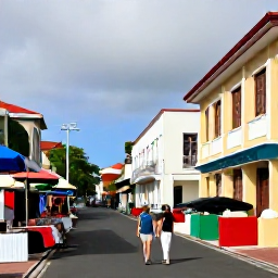 Caribbean Holidays, Martinique October, Couple exploring the colourful streets and waterfront of Fort-de-France, Martinique, with historic buildings and market stalls