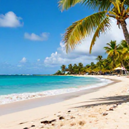 Caribbean Holidays, Martinique October Holidays, A sunny Martinique beach with turquoise water, palm trees and a relaxed October holiday atmosphere