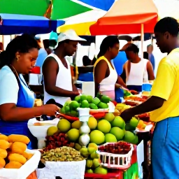Caribbean Holidays, Martinique October Holidays, Visitors enjoying a colourful market in Fort-de-France, Martinique, with tropical fruit, spices and local food