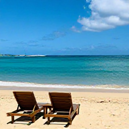 Caribbean Holidays, Martinique October, Turquoise Caribbean sea and golden sandy beach near Les Salines in Martinique with two sun loungers