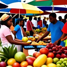Caribbean Holidays, Martinique October, Visitors exploring a colourful market in Fort-de-France, Martinique, with tropical fruit, spices and local crafts