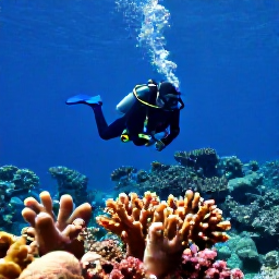 Caribbean Holidays, Martinique Scuba Diving, A diver exploring clear tropical water above a colourful coral reef off the coast of Martinique in August