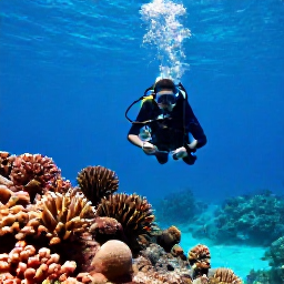 Caribbean Holidays, Martinique Scuba Diving, A scuba diver exploring a colourful coral reef in clear Caribbean water off Martinique during April