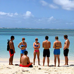 Caribbean Holidays, Martinique Scuba Diving, Friendly Martinique dive instructor briefing a small group of holidaymakers beside a tropical beach before a scuba diving excursion