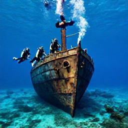Caribbean Holidays, Martinique Scuba Diving, Scuba divers exploring a historic shipwreck in deep clear water near the northern coast of Martinique