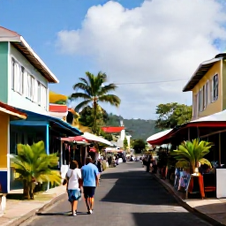 Caribbean Holidays, Martinique September, A couple exploring the colourful streets of Fort-de-France, Martinique, with Creole buildings, a market and tropical plants