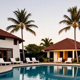 Caribbean Holidays, Martinique September, A relaxed adults-only resort in Martinique with palm trees, a quiet swimming pool and warm evening light