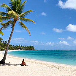Caribbean Holidays, Martinique Solo Holidays, A peaceful Martinique beach with turquoise sea, palm trees and a solo traveller swimming in May