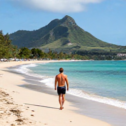 Caribbean Holidays, Martinique Solo Holidays, A solo traveller walking along a quiet tropical beach in Martinique with turquoise water, green hills and warm Caribbean sunlight