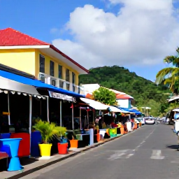 Caribbean Holidays, Martinique Solo Holidays, Colourful Fort-de-France street scene in December, with market stalls, Creole buildings, local shoppers and tropical plants