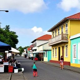 Caribbean Holidays, Martinique Solo Holidays, Colourful Fort-de-France street scene in Martinique, showing Creole buildings, a local market and a solo visitor exploring the city