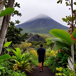 Caribbean Holidays, Martinique Solo Holidays, Hiker on a forest trail near Mount Pel&eacute;e in Martinique, surrounded by tropical plants and misty volcanic peaks