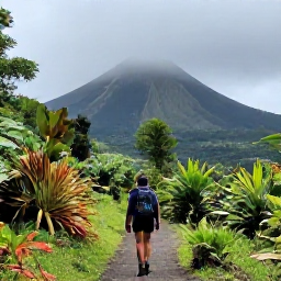 Caribbean Holidays, Martinique Solo Holidays, Lush rainforest trail on Mount Pel&eacute;e in Martinique, with a solo hiker, volcanic slopes and misty tropical vegetation