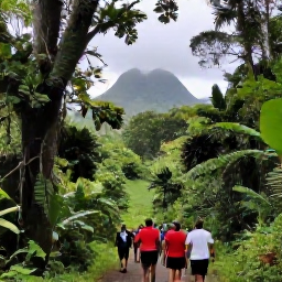 Caribbean Holidays, Martinique Solo Holidays, Lush tropical rainforest and Mount Pel&eacute;e in northern Martinique with a guided hiking group