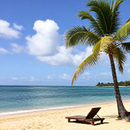 Caribbean Holidays, Martinique Solo Holidays, Quiet golden beach in southern Martinique with a single sun lounger, palm trees and calm turquoise Caribbean sea
