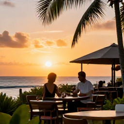 Caribbean Holidays, Martinique Solo Holidays, Solo traveller enjoying an outdoor caf&eacute; and sunset in Martinique during a warm May evening
