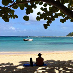 Caribbean Holidays, Martinique Solo Holidays, Solo traveller relaxing on a shaded beach in Les Anses-d'Arlet, Martinique, with fishing boats and turquoise Caribbean water