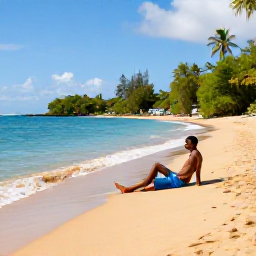 Caribbean Holidays, Martinique Solo Holidays, Solo traveller relaxing on Anse Dufour beach in Martinique, with golden sand, calm turquoise water and tropical vegetation