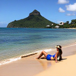 Caribbean Holidays, Martinique Solo Holidays, Solo visitor relaxing on Anse Dufour beach in Martinique, with clear water, golden sand and green hills in the background