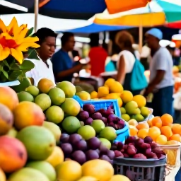 Caribbean Holidays, Martinique Spa Breaks, A colourful Martinique market in Fort-de-France with tropical fruit, flowers, spices and relaxed local shoppers