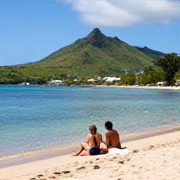 Caribbean Holidays, Martinique Spa Breaks, A couple relaxing on a quiet sandy beach in southern Martinique beside clear water and green hills