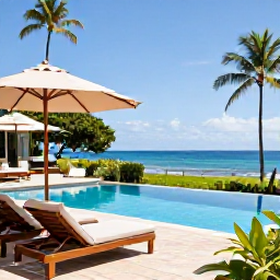 Caribbean Holidays, Martinique Spa Breaks, A stylish Martinique spa hotel with an outdoor pool, shaded sun loungers, tropical gardens and a view towards the Caribbean Sea