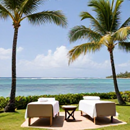 Caribbean Holidays, Martinique Spa Breaks, A tranquil luxury spa overlooking a tropical Martinique beach, with palms, calm turquoise sea and treatment rooms
