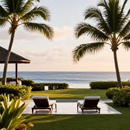 Caribbean Holidays, Martinique Spa Breaks, A tranquil Martinique spa resort surrounded by tropical gardens, with a calm Caribbean sea view and soft morning light