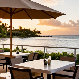 Caribbean Holidays, Martinique Spa Breaks, Elegant Martinique hotel terrace overlooking a calm Caribbean bay at golden hour