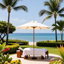 Caribbean Holidays, Martinique Spa Breaks, Elegant Martinique spa hotel with an outdoor treatment area, tropical gardens, loungers and views towards the Caribbean Sea