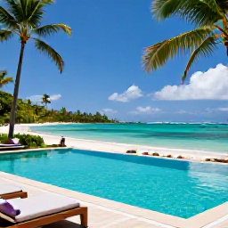 Caribbean Holidays, Martinique Spa Breaks, Peaceful beachfront spa pool overlooking turquoise sea and palm-fringed Martinique coastline