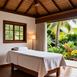 Caribbean Holidays, Martinique Spa Breaks, Peaceful Martinique spa resort with treatment room, natural wood and tropical plants