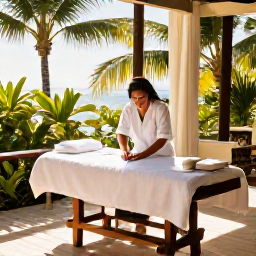 Caribbean Holidays, Martinique Spa Breaks, Relaxing luxury spa treatment in a bright tropical resort in Martinique, with palms and warm natural light