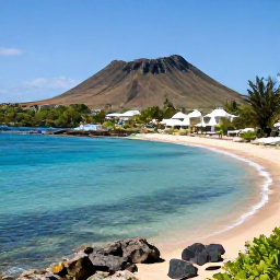 Caribbean Holidays, Martinique Spa Breaks, Scenic Martinique coastline near a wellness resort, showing volcanic hills, clear Caribbean water and a quiet sandy beach