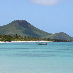 Caribbean Holidays, Martinique Tours, A bright coastal view of Martinique in March, with a calm turquoise sea, green hills and a small fishing boat near the shore