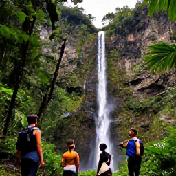 Caribbean Holidays, Martinique Tours, A guided group hiking through lush rainforest towards a waterfall on Mount Pel&eacute;e in Martinique