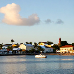 Caribbean Holidays, Martinique Tours, A sunny November morning in Fort-de-France, Martinique, with colourful waterfront buildings, palm trees and small boats in the bay