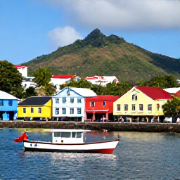 Caribbean Holidays, Martinique Tours, Colourful Fort-de-France waterfront with traditional boats, tropical hills and visitors exploring Martinique