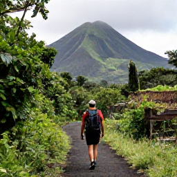 Caribbean Holidays, Martinique Tours, Hiker following a lush rainforest trail towards Mount Pel&eacute;e in Martinique, with dramatic green volcanic scenery