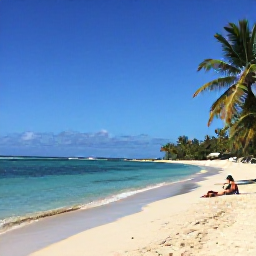 Caribbean Holidays, Martinique Tours May, Quiet white-sand beach in southern Martinique with palm trees, turquoise water and a couple relaxing near the shore