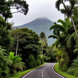 Caribbean Holidays, Martinique Tours, Scenic January road through Martinique&rsquo;s lush northern rainforest with Mount Pel&eacute;e in the distance