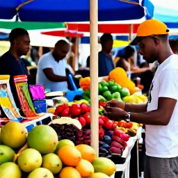 Caribbean Holidays, Martinique Tours, Visitors exploring a colourful Martinique market in Fort-de-France, with tropical fruit, spices, flowers and local crafts on display