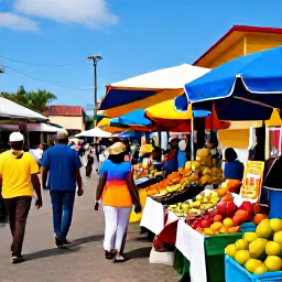 Caribbean Holidays, Martinique Tours, Visitors walking through a colourful Fort-de-France market, surrounded by tropical fruit, spices and local crafts