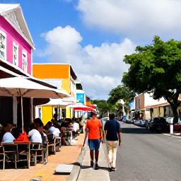 Caribbean Holidays, Martinique Walking, A friendly outdoor caf&eacute; and colourful Carnival scene in a Martinique town